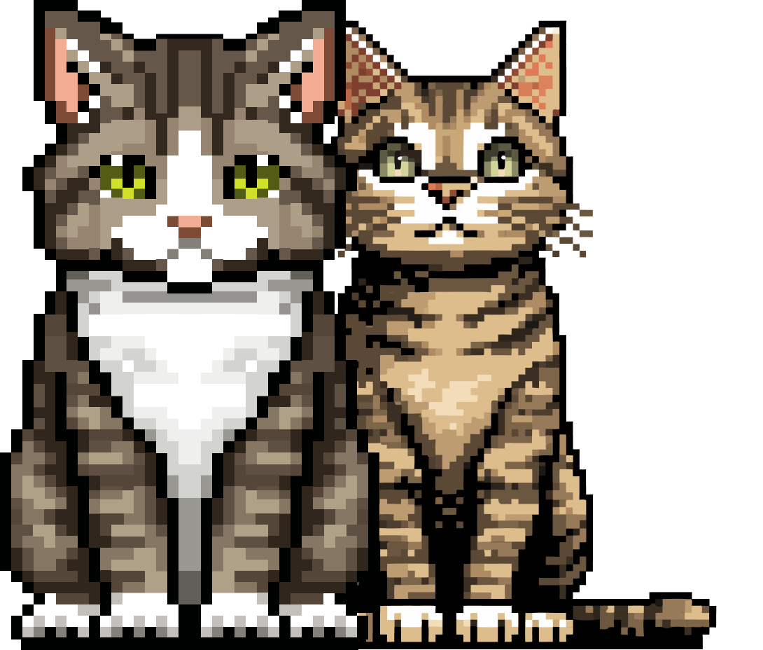 Two pixel-art cats sitting together